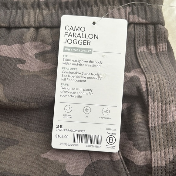 Athleta Camo Farallon Jogger Pants Women 26 Organic Cotton Breathable Fabric - Picture 7 of 8